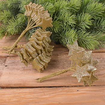 пучок звезды в блестках золотые (набор 48шт)