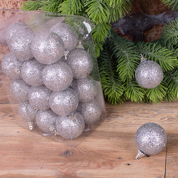 Новогодние елочные  шары 4см в блестках (серебро)