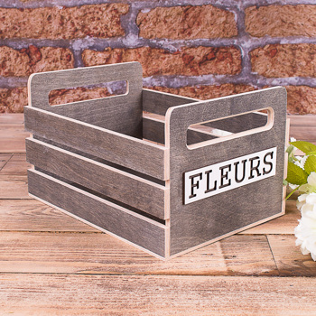 Ящик деревянный fleurs серый