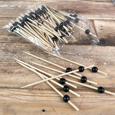 Шпажки с черной бусинкой 12 см (100 см)