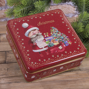 Коробка металлическая квадратная "Санта merry christmas"