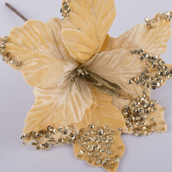  искусственная пуансетия с пайетками (gold)