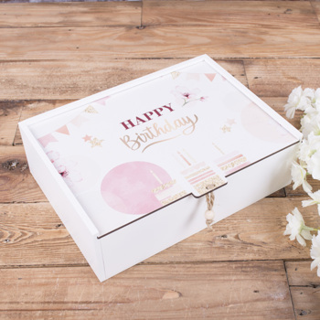 Коробка прямоугольная 25 см "happy birthday " с блестками