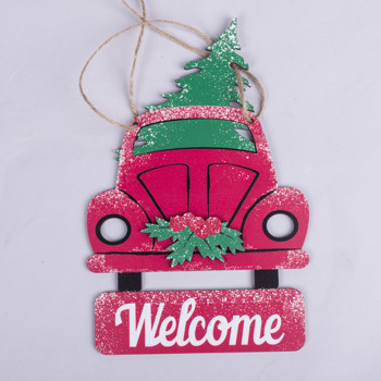 подвеска машинка " Welcome" красная с елкой 