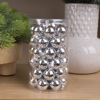 Новогодние шары стекло 2,5см (48шт) silver shiny