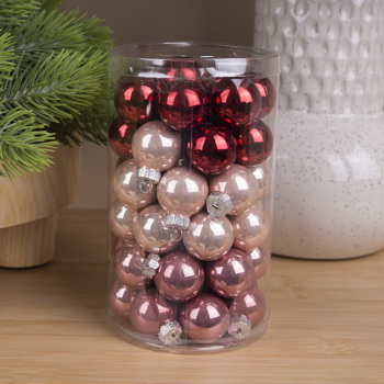 Новогодние шары стекло 2,5см  (48шт) mix red+beige+pink