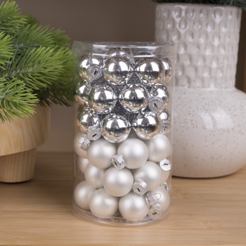Новогодние шары стекло 2,5см  (48шт) silver