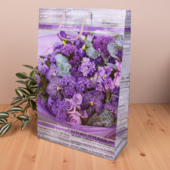 Подарочный пакет 45*30*12  фиолетовые цветы