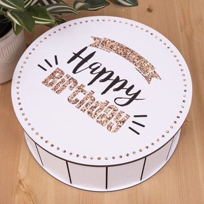 Коробка кругла 24 см дерев'яна Happy birthday