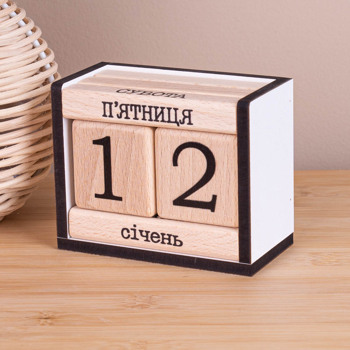 вечный календарь деревянный №4 "брусок" белый