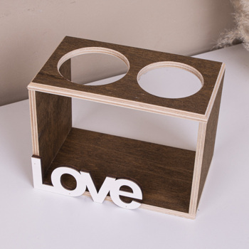 деревянная ваза  на 2 бутылочки  коричневая "LOVE  "