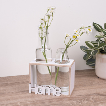деревянная ваза на 2 бутылочки белая "HOME " деревянная ваза на 2 бутылочки белая "HOME "