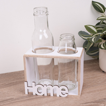 деревянная ваза на 2 бутылочки белая "HOME " деревянная ваза на 2 бутылочки белая "HOME "