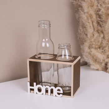 деревянная ваза на 2 бутылочки коричневая "HOME " деревянная ваза на 2 бутылочки коричневая "HOME "