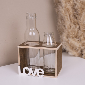 деревянная ваза  на 2 бутылочки  коричневая "LOVE  "