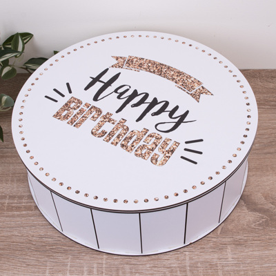 Коробка круглая 33 см деревянная "Нарру Birthday" c глиттером