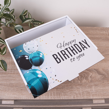 Коробка прямоугольная 36 см " happy birthday (синие шарики) "