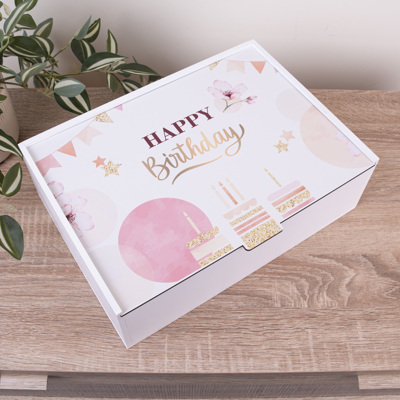 Коробка прямоугольная 36 см "happy birthday" с блестками