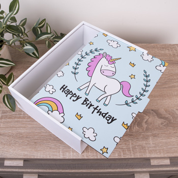 Коробка прямоугольная 32 см " happy birthday ( единорог)"