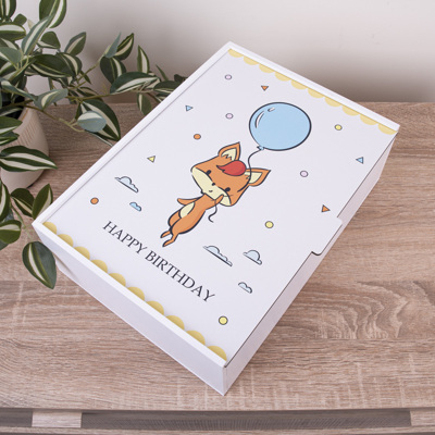 Коробка прямоугольная 36 см " happy birthday ( с лисенкам)"