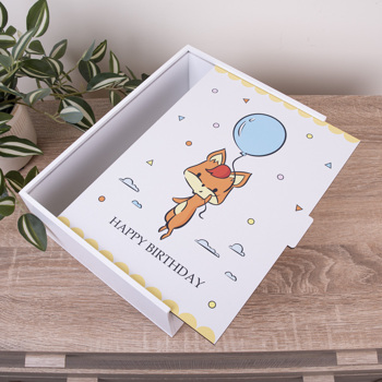 Коробка прямоугольная 36 см " happy birthday ( с лисенкам)"