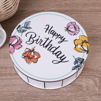 Коробка круглая 19,5см деревянная "Happy Birthday"