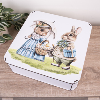 Коробка квадратная 32,5 см с зайками