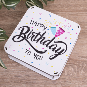 Коробка квадратная 19,5 см. "Happy birthday to you"