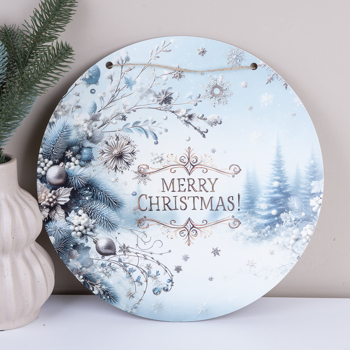 подвеска круг 33см merry christmas синя