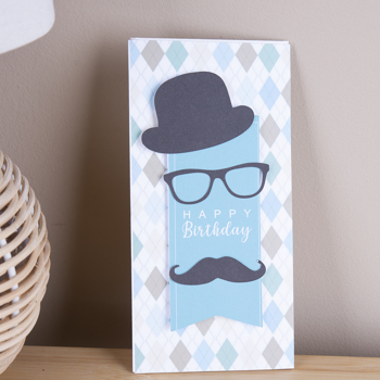 конверт ручной работы happy birthday с усами синий