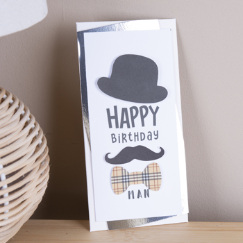 конверт ручной работы happy birthday с усами белый