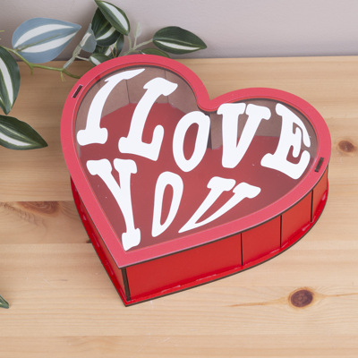 коробка сердце 22,5 см деревянная красная "i love you"