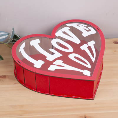 коробка в форме сердца 31 см, деревянная, красная, "i love you"