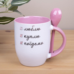 Чашка с ложкой розовый пикап с цветами
