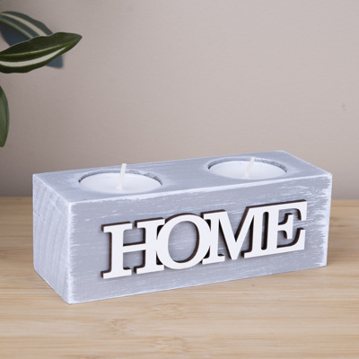 Свічник дерев'яний сірий "HOME"