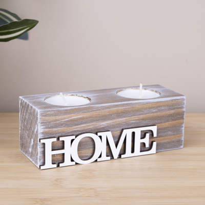 Подсвечник  деревянный коричневый "HOME" 