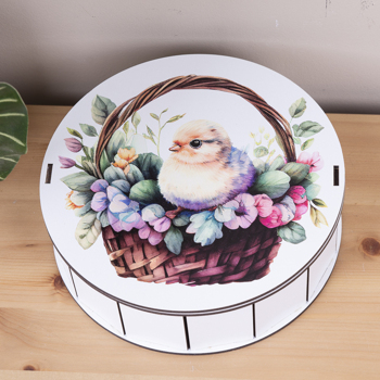 Коробка круглая 19,5 см, деревянная корзина с цыпленком