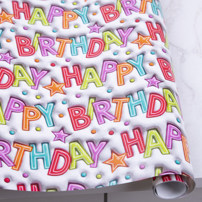 бумага 3м*70 см подарочная с надписью happy birthday