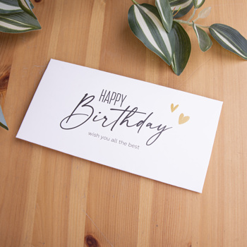 конверт для денег "happy birthday" с золотыми мини-сердечками
