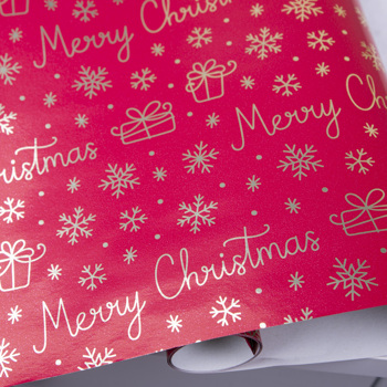 Папір металізований 2м. * 70 см merry christmas червоний