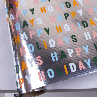 Металлизированная бумага 2м. * 70 см HAPPY HOLIDAYS на серебряном