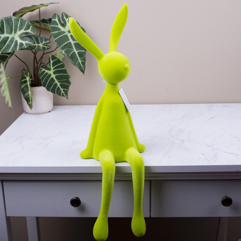 Статуэтка зеленый заяц флокированный с опущенными ногами
