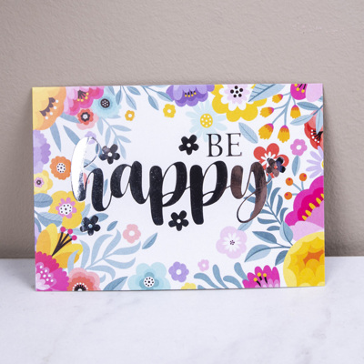 Открытка мини с тиснением "be happy" Открытка мини с тиснением "be happy"