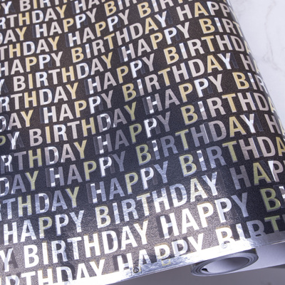 бумага металлик 70см * 10м. Happy Birthday на черном