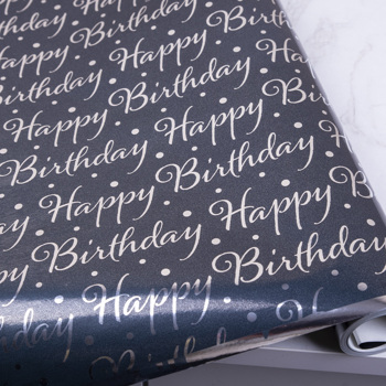 папір металік 70см * 10м. на чорному happy birthday 