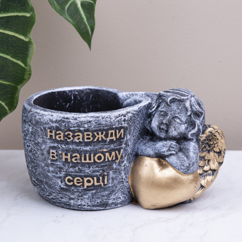 Кашпо бетонне кругле ангелочком 