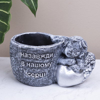 Кашпо бетонне кругле ангелочком 