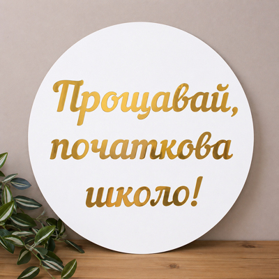 Кругле панно 45см з золотим написом "Прощавай, початкова школо!"
