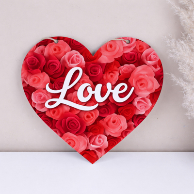 підвіска серце 27см червоне  з квітами LOVE