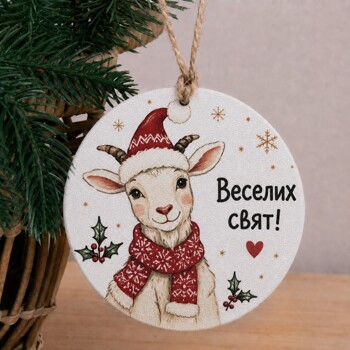 Підвіска дерев'яна "Веселих свят!"